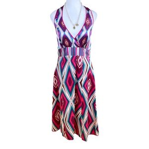 Monsoon Dress Silk Halter Pink Multi Y2K (US 8)